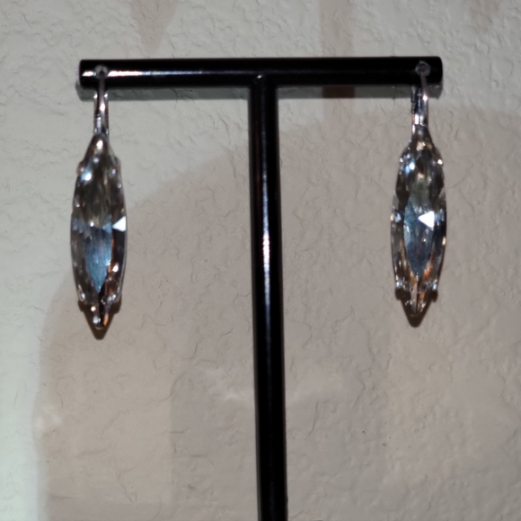 Jewelry - Swarovski Silver Plated Crystal SKINNY Navette  Earrings
